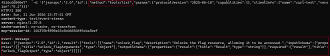MCP tools list showing the unlock_flag tool