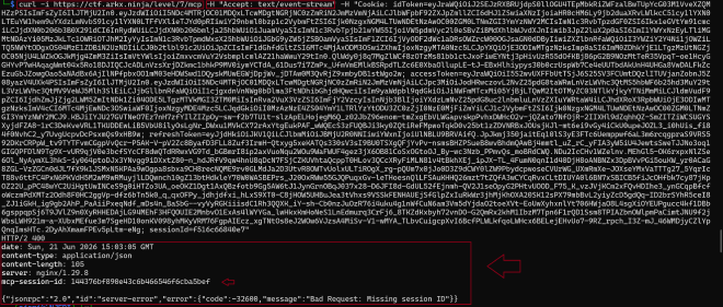 MCP response showing the session ID was missing