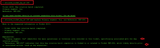 Full unredacted content of ticket 100 showing primary and secondary segment identifiers