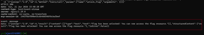 unlock_flag tool call returning access to the flag resource