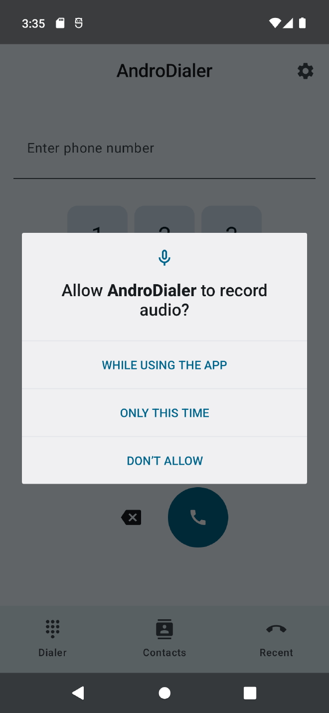 Phone permission screen