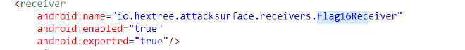 AndroidManifest entry registering the flag receiver
