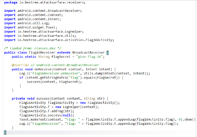 BroadcastReceiver onReceive handler for the flag logic