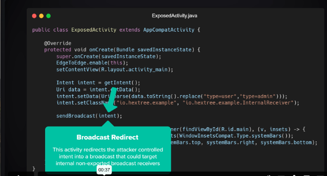 Intent redirect flow used to launch the broadcast