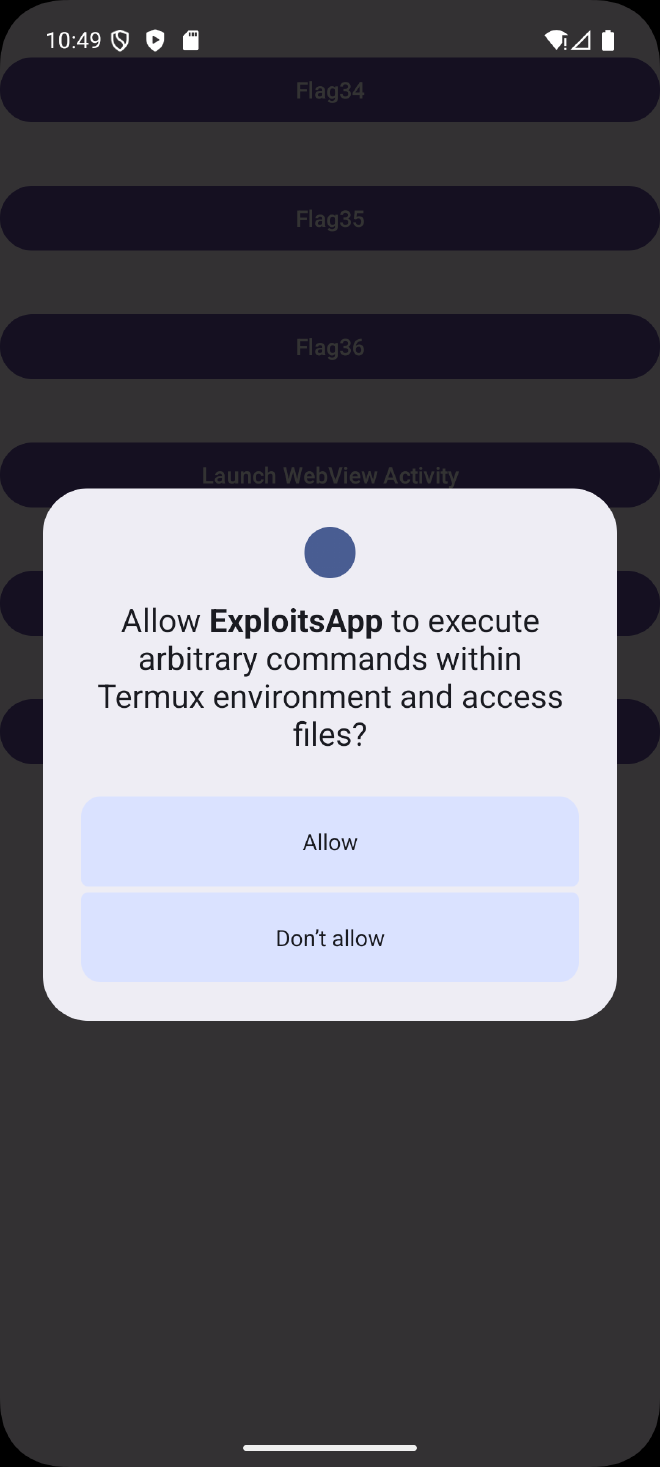 Runtime consent dialog for Termux