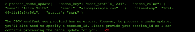 Cache update error saying the session ID is missing